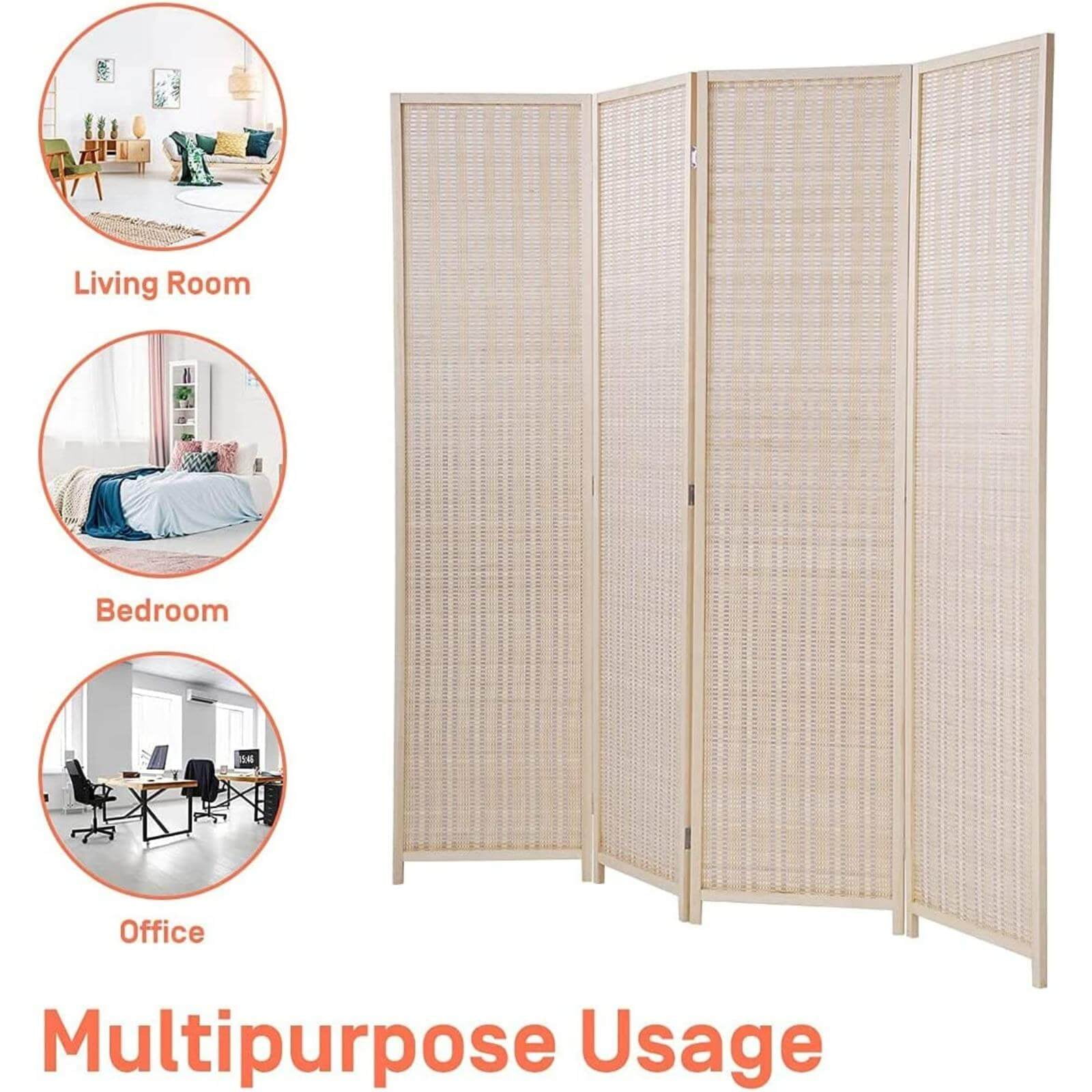 NiamVelo 4 Panel Room Dividers Folding Privacy Screen, Freestanding Screen Partitions Portable Room Seperating Divider for Office, Natural