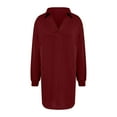 thumbnail image 5 of Clearance Savings Women's Loose Dresses Women's Long Sleeved Lapel V-neck Sportswear Loose Solid Color Dress Wine, S, 5 of 7