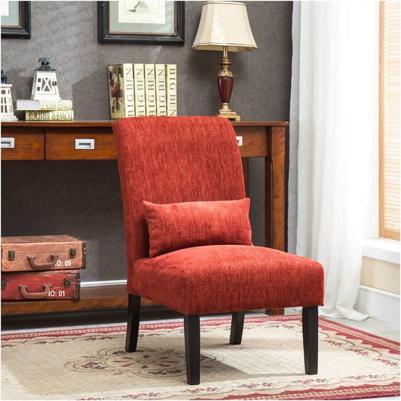 JERFIT Modern Red Chenille Armless Accent Chair with Pillow for Living Room, Bedroom, Office