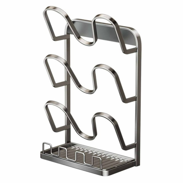 zhangmingg Stainless Steel U Shaped Kitchen Countertop Lid Organizer Rack with Removable Tray for Efficient Cooking Space and Utensil Storage