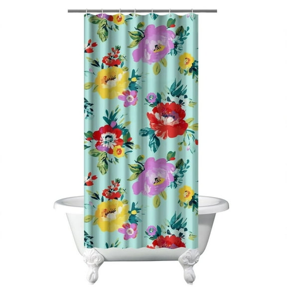 Waterproof Pioneer Shower Curtain 36x72 Inch Polyester Unique Colorful Floral Shower Curtain for Bathroom Hotel Home Decor with 7 Plastic Hooks