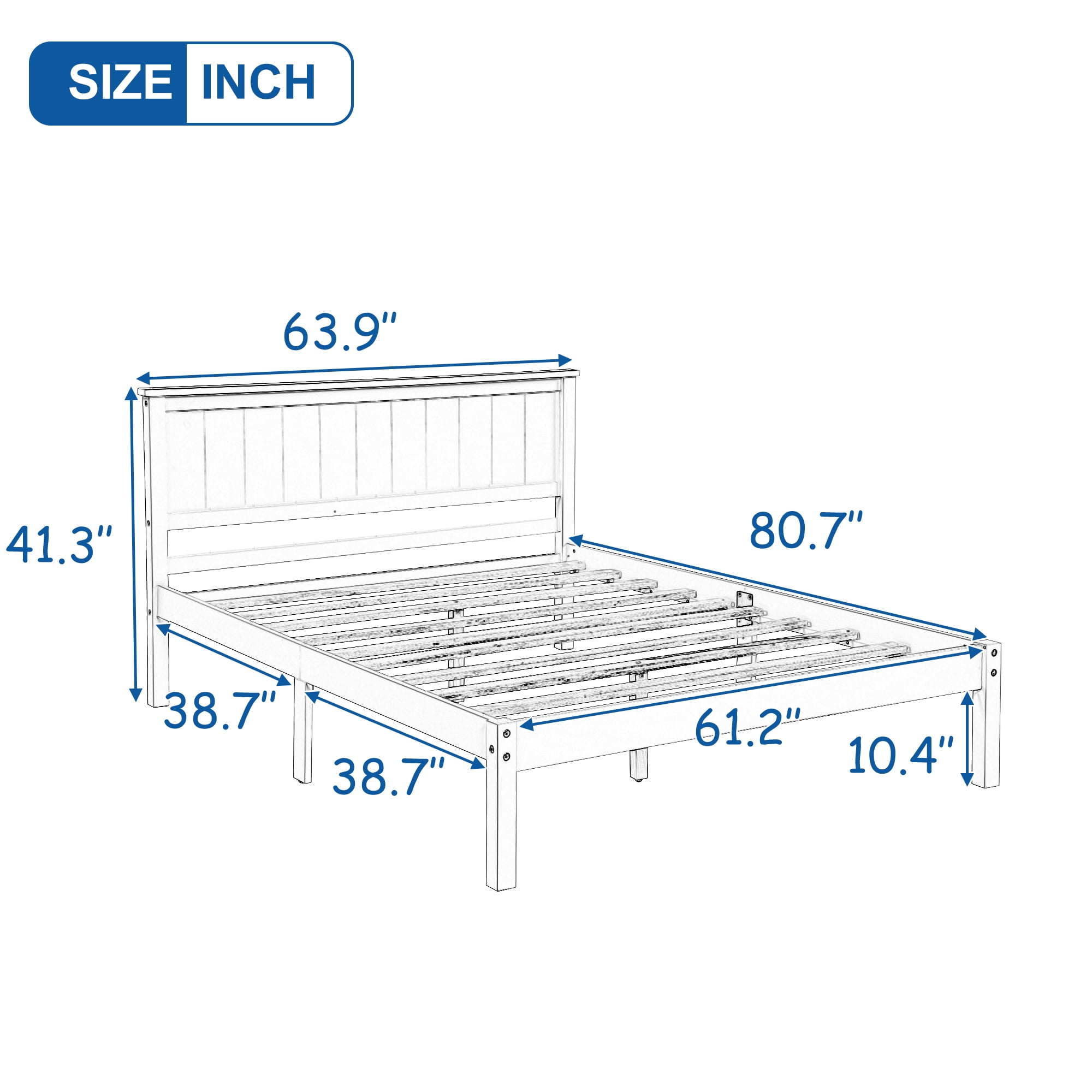 Euroco Full Platform Bed Wood Frame with Headboard and Footboard for Kids Teens, White
