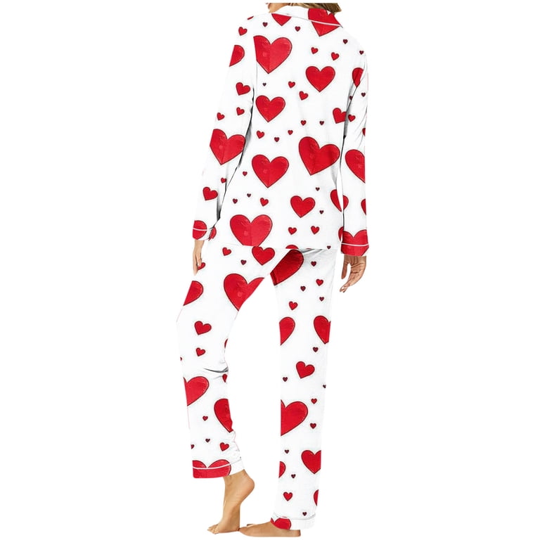 Tnhcen Women's Valentine's Day Pajama Set Heart Print Long Sleeve