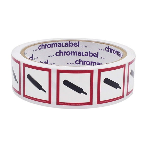 2" x 2" Permanent Durable Square D.O.T. Hazard Labels, GHS04: Compressed Gas Pictogram Label, 100/Roll