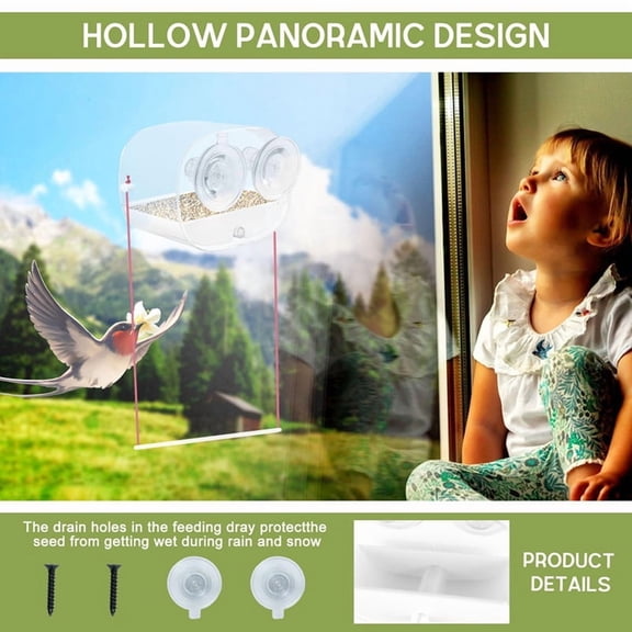 Transparent Acrylic Window Bird Feeder, Bird Feeders for Outdoors - Enhanced Suction Grip, Bird Watching for Cats