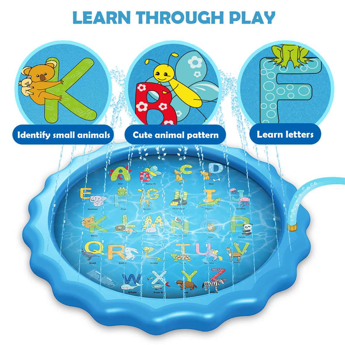 Kids Inflatable Splash Pad Sprinklers Mat Pool, Blue, 68"