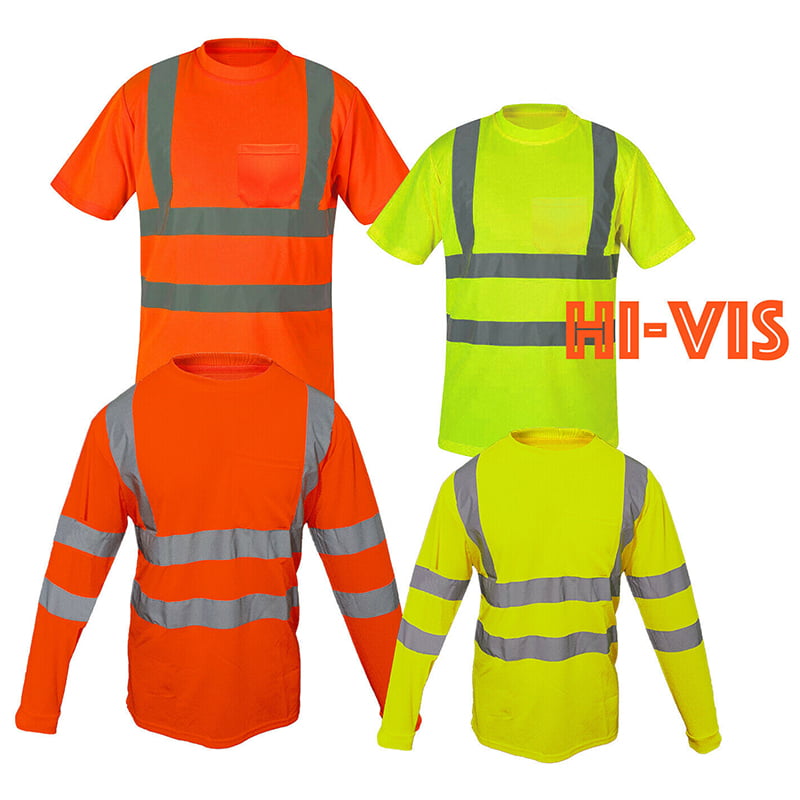 XS-6XL A-SAFETY Safety Shirt,High Visibility Work T Shirt Long Sleeve Class 3 Orange Large