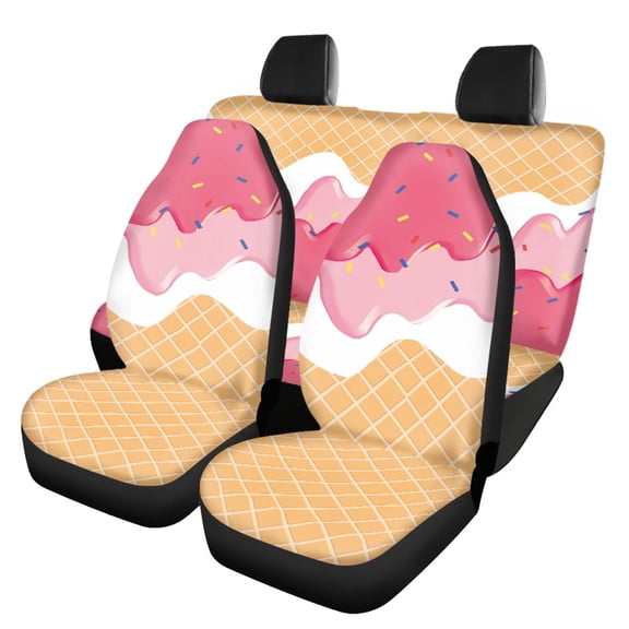 Pzuqiu Car Seat Covers Full Set All Season Fit Front and Rear Seat Cover Set Polyester Easy to Install Lightweight, Fit for Cars Truck Trucks, Ice Cream
