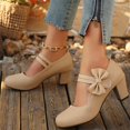 thumbnail image 4 of Aobny Closed Toe Heels Shoes Women Pumps High Heels Chunky Pumps Shoes Shoes Round Toe Brown Mid Heel Hook & Loop Soft Toe Summer Shoes for Women,Size 39, 4 of 5