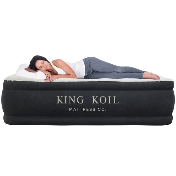 King Koil Plush Pillow Top King Air Mattress with Built-in High-Speed Pump Best for Home, Camping, Guests, 20"" King Size Luxury Double Airbed Adjustable Blow Up Mattress, Waterproof, 1-Year Warranty