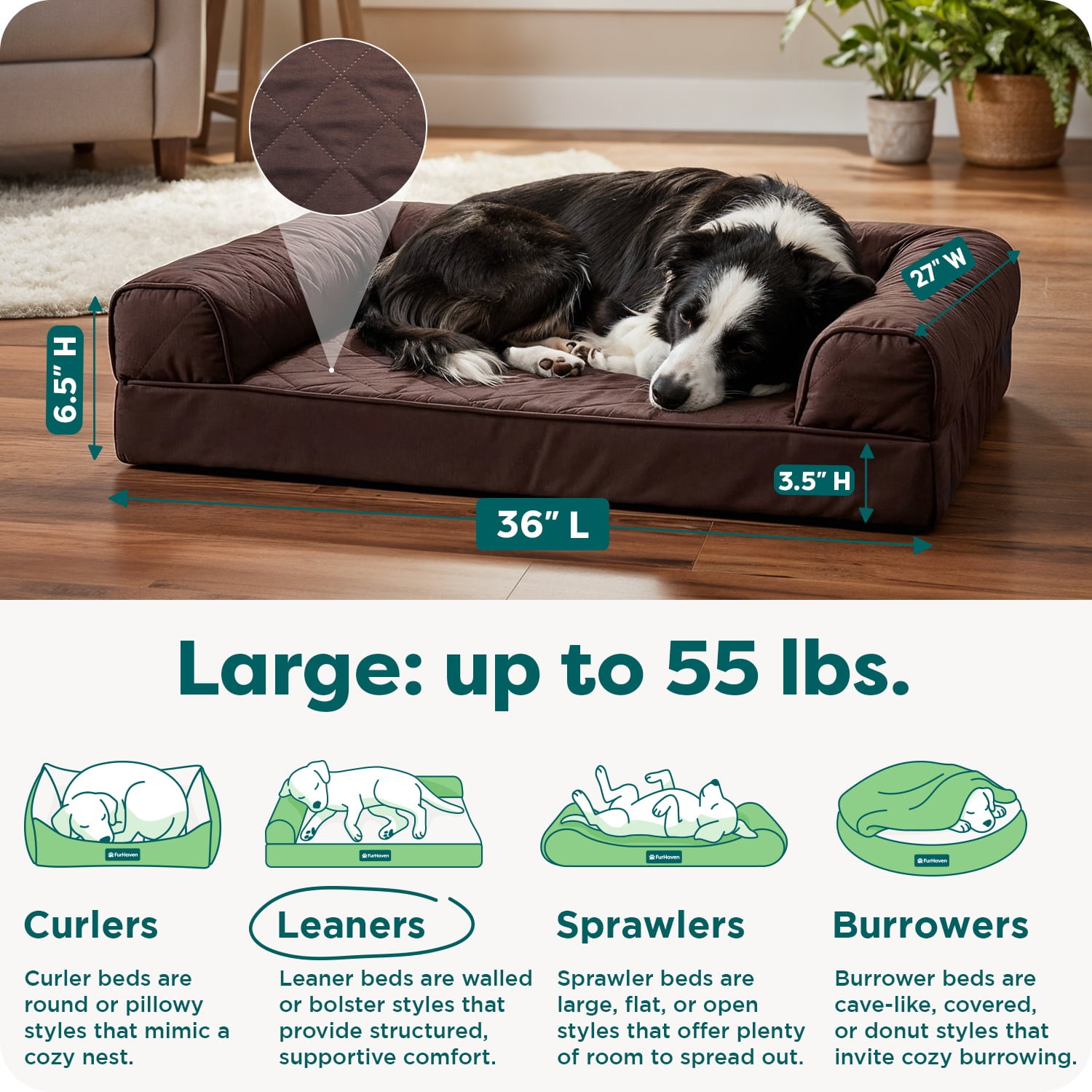 FurHaven Classic Sofa Orthopedic Dog Bed For Large Dogs, Egg Crate with a Solid Orthopedic Foam Base for Joint Support, Removable Washable Cover, Large, Quilted Sofa, Coffee