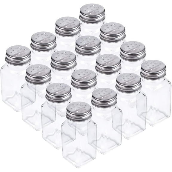 16 Pack Clear Salt and Pepper Shakers Glass Set, Retro Style Glass Spice Shakers with Stainless Tops