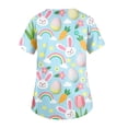 thumbnail image 4 of Plus Size Womens Easter Scrubs Stretchy Short Sleeve V-Neck Cute Rabbits Eggs Scrub Tops Print Medical Nurse Uniforms Working T-Shirts with Pockets, 4 of 5
