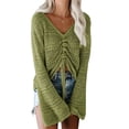 thumbnail image 2 of Long Sleeve Hollow-Up V-Neck Women Drawstring Knit Sweater Tops, 2 of 3