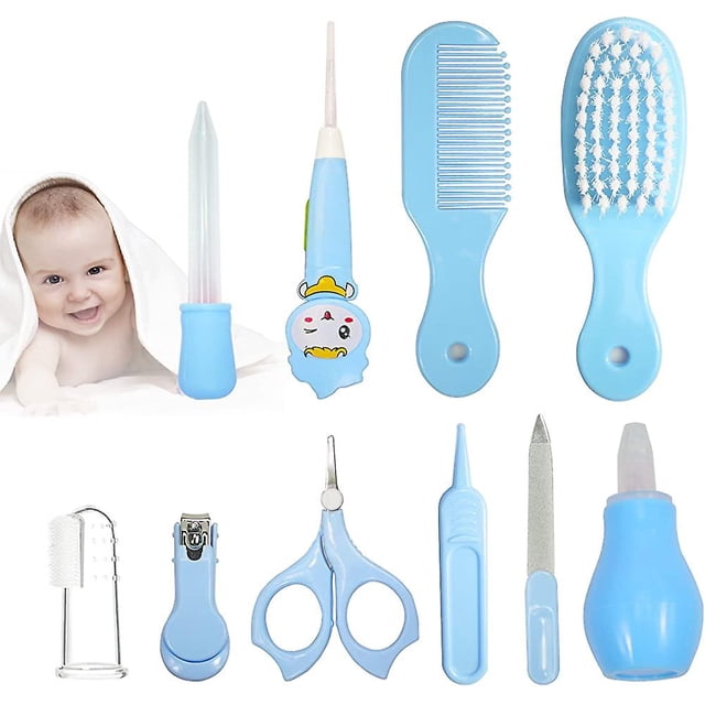 Kit de cuidado del bebé. Kit de artículos de tocador para bebés con cepillo para recién nacido, juego de artículos de tocador para bebés, 10 accesorios. Conjunto de manicura diaria para recién nacidos Feliz Sencillez