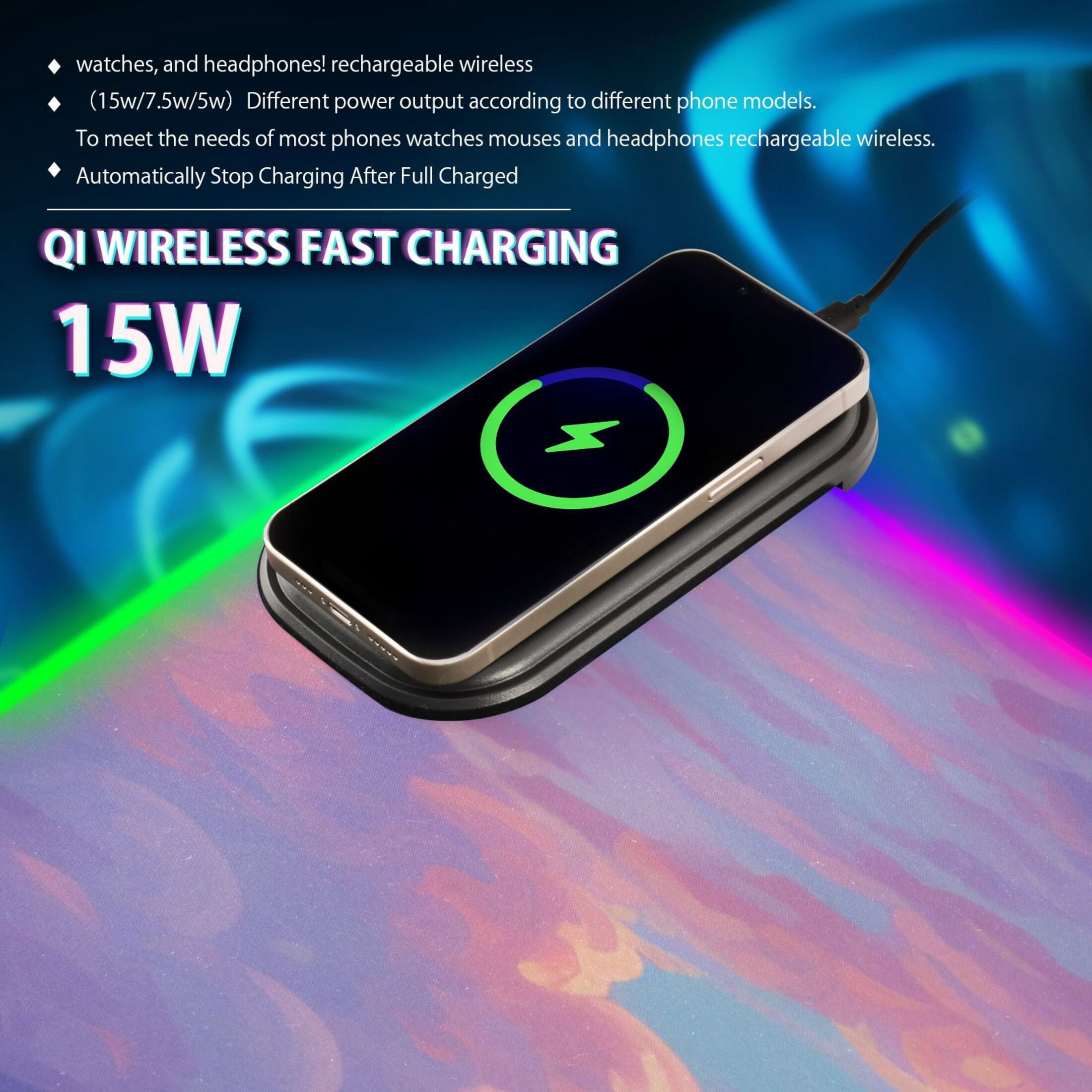 Wireless Charging Mouse Pad Large RGB Gaming Desk Mat 13 Light Modes Mousepad 35.4x15.7 Sea with Sunrise