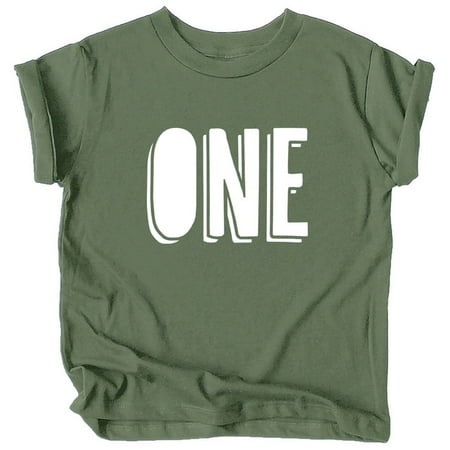 

Bold One 1st Birthday T-Shirts for Baby Girls and Boys First Birthday Outfit White on Military Green Shirt 12 Months