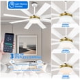 thumbnail image 4 of Dextrus 60 inch Modern Ceiling Fan with Light and Remote, DC Fanlight for Living room, Bedroom, 8 Blades, Reverse Airflow,6 Speeds, 3 Color Temperatures - White & Gold, 4 of 14