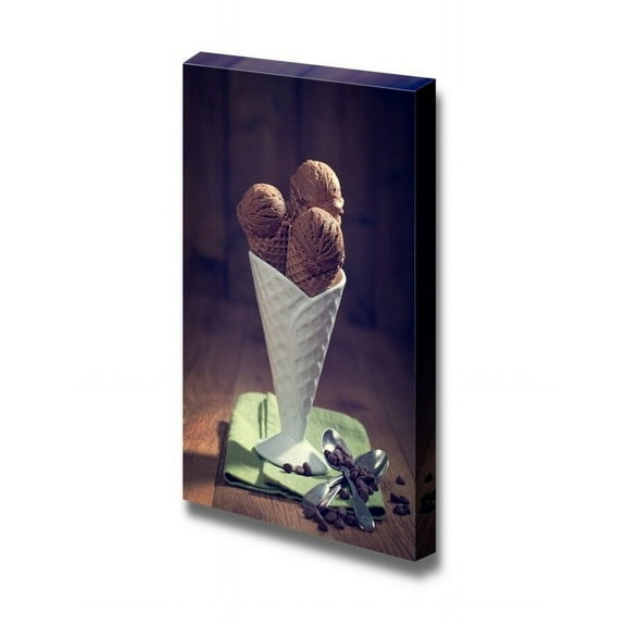 Canvas Prints Wall Art - Chocolate Ice Creams in Waffle Dish with Vintage Effect - 48" x 32"