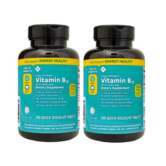 2 Pack | M.M Sublingual Vitamin B12 5000mcg Methylcobalamin (300 ct.)