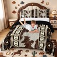 thumbnail image 3 of meiyoeat Vintage Cowhide Full Size Comforter Sets,Geometric Pattern Bedding Comforter Set For Boys,Brown Black,Black Reversible,3pcs,1 Comforter and 2 Pillowcases, 3 of 7