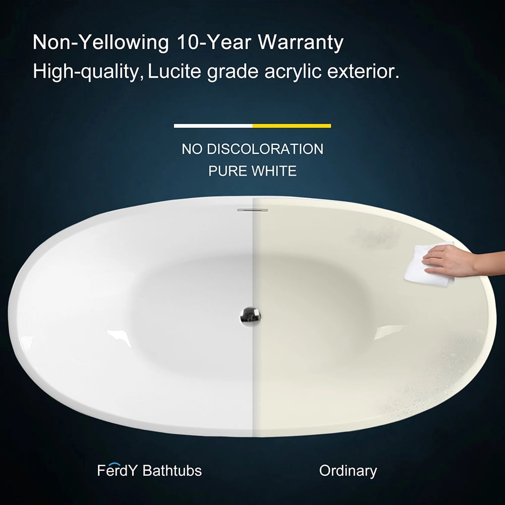 Kepooman 65" Acrylic Freestanding Contemporary Soaking Tub with Chrome Drain Kepooman 65" Acrylic Freestanding Contemporary Soaking Tub with Chrome Drain