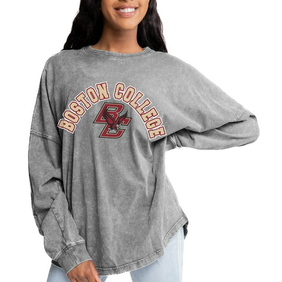 Women's Gameday Couture Gray Boston College Eagles Faded Wash Pullover Sweatshirt