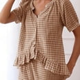 thumbnail image 4 of RMGVDSD Womens Plaid Pajamas Sets Ruffle V Neck Long Sleeve Button Down Shirt and Pants Gingham Sleepwear Loungewar 2 Piece Outfits, 4 of 5