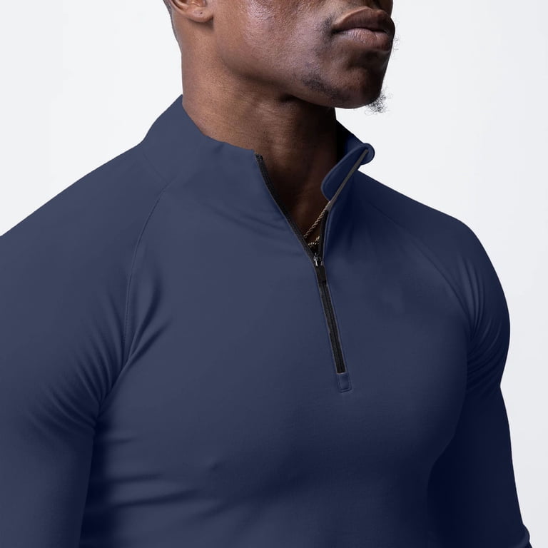 APEXFWDT Men's Long Sleeve Half-Zip Stand Collar Top Slim Fit