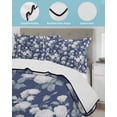 thumbnail image 4 of Quilts Twin-XL Size Bedding Set, Spring White Floral Lightweight Quilted Comforter, Navy Blue Farmhouse Vintage Flowers Soft Reversible Bedspread Coverlet with Pillow Covers for All Season, 68" x 98", 4 of 7