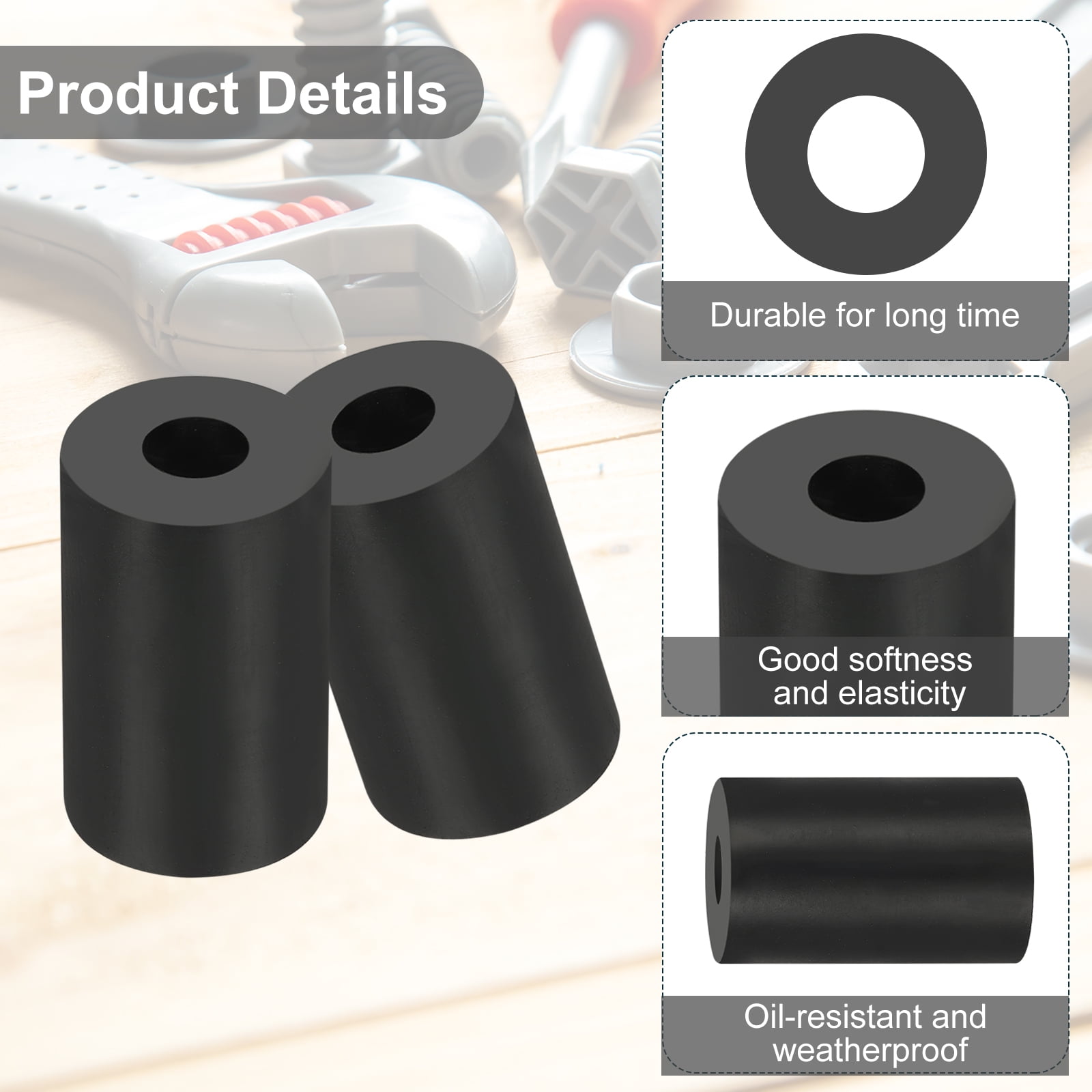 Uxcell 20 Pcs 0.4"ID x 1"OD x 1.6"T Multi Purpose Rubber Spacer