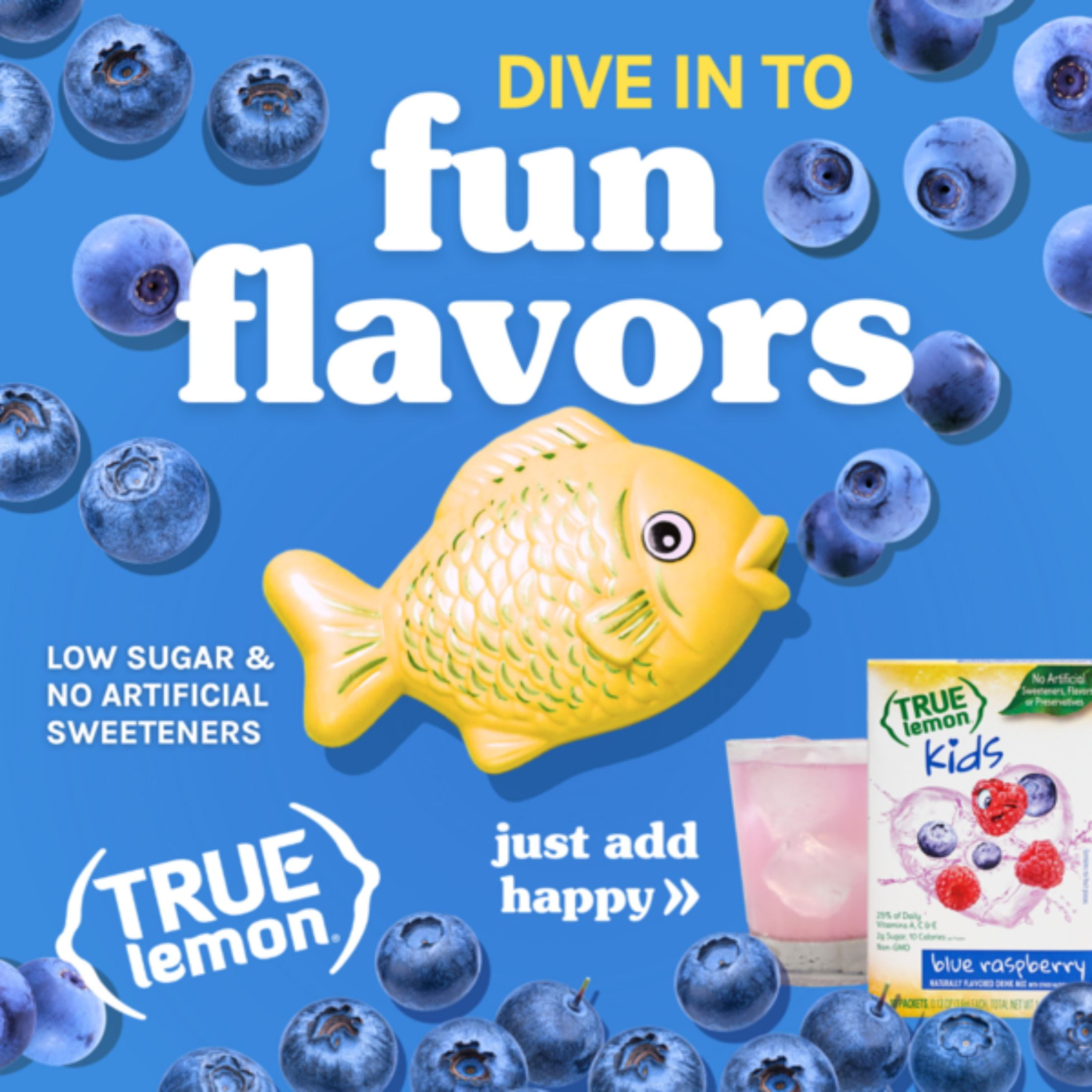 (5 pack) True Lemon Kids Blue Raspberry Powdered Drink Mix, Low Sugar, No Artificial Sweeteners, 10 Count Box