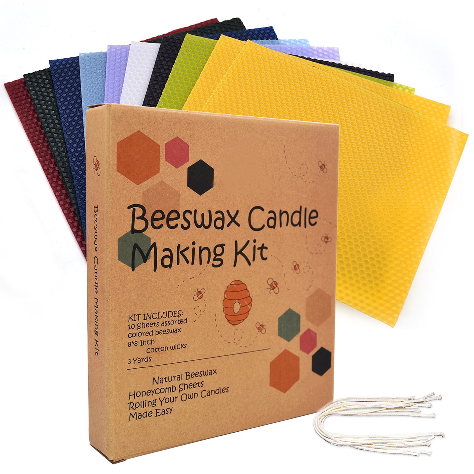 DIY Candle Set with 10 feet Cotton Wicks & 8-Inch Natural Beeswax Sheets Hand Rolling Beeswax Sheets for Taper Candles Unique Christmas Gift Cocaburra Beeswax Candle Making Kit 