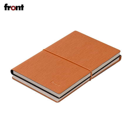 front Portable A6 Notebook PU Leather Soft Cover with Elastic Closure Lined Blank Paper Travel Journal Daily Notepad for Business Meeting Office Home School College