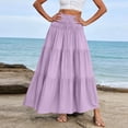 thumbnail image 2 of Women's Summer Casual Elegant Smock Layered Tiered Maxi Skirt High Waisted A Line Flowy Long Skirts with Pockets Purple, 2 of 5