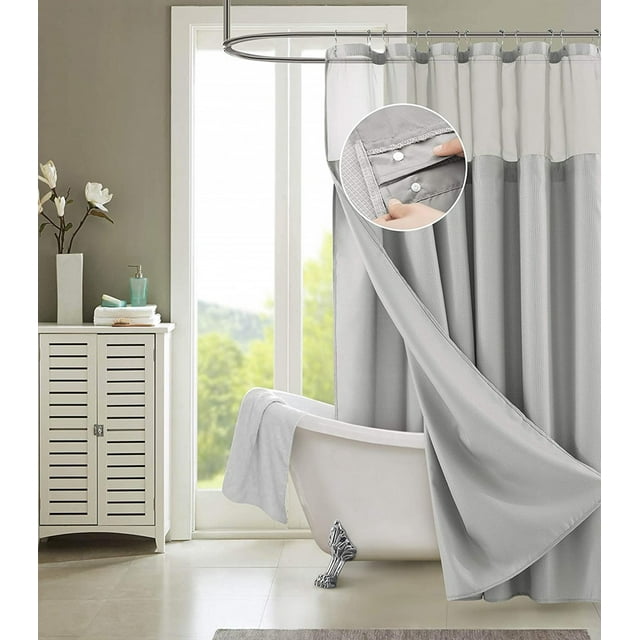 homeroots bed & bath 399755 Silver Modern Grid Shower Curtain and Liner Set