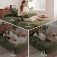 thumbnail image 5 of 65" Oversized Indoor Cloud Couch Chair, Boneless Wide Armrest Chaise with Side Pockets, Cup Holders, 3 Pillows, Comfy Corduroy Sofa Bed, Green, 5 of 8