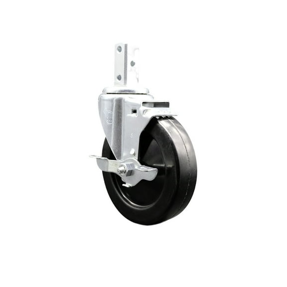 5 Inch Soft Rubber Wheel Swivel 7/8 Inch Square Stem Caster with Brake SCC