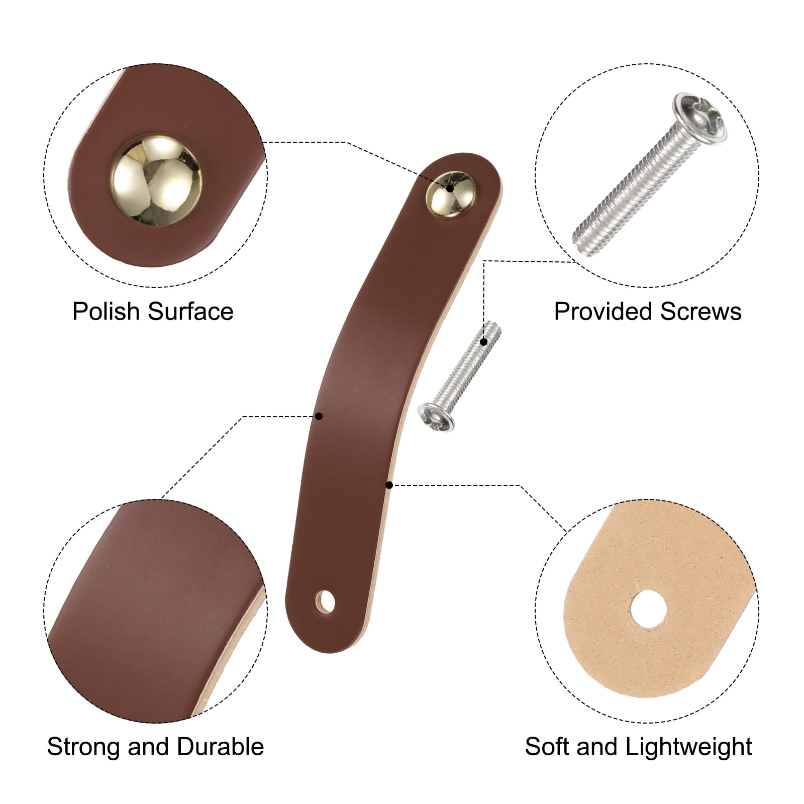 Unique Bargains Leather Pulls Single Hole Leather Knobs for Dressers Brown/Gold