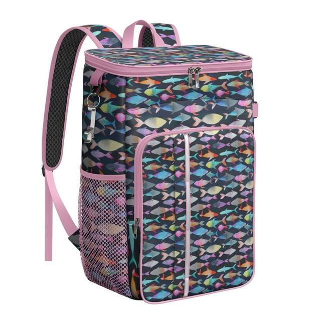 Colorful Sea Creatures and Fish Backpack Cooler, Leakproof Insulated Cooler Bag, Waterproof Lunch Backpack for Ocean Trips, Beach Days
