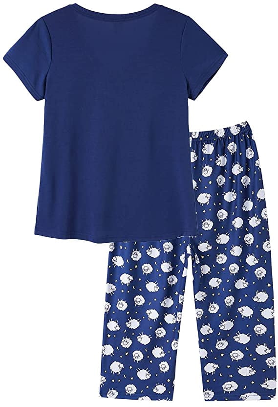 MyFav Women's Capri Pajama Sets Plus Size Sleepwear Top with Capri Pants 2 Piece Loungewear Set,2XL