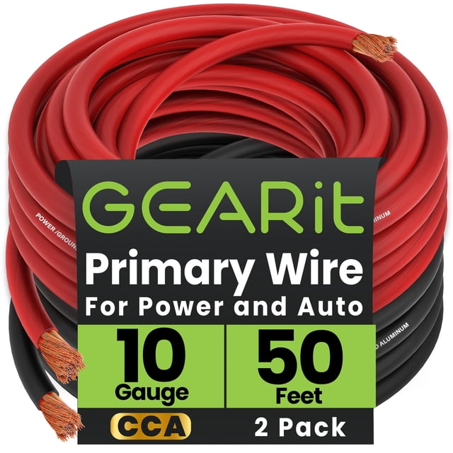 Wire GearIt calibre 10 (15,24 m cada uno, negro/rojo), cobre CCA