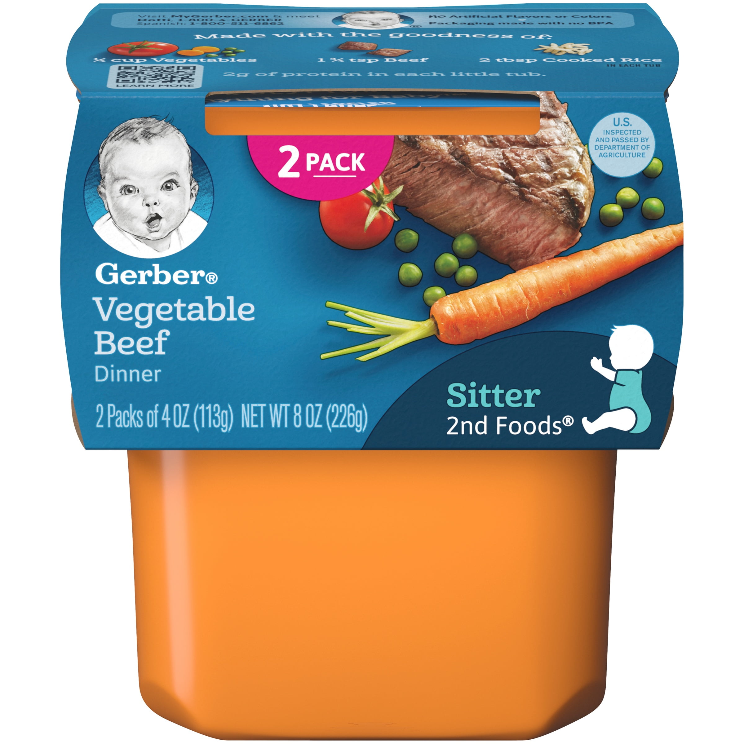 Gerber 2nd Foods Vegetable Beef Dinner Baby Food, 4 oz. Tubs, 2 Count