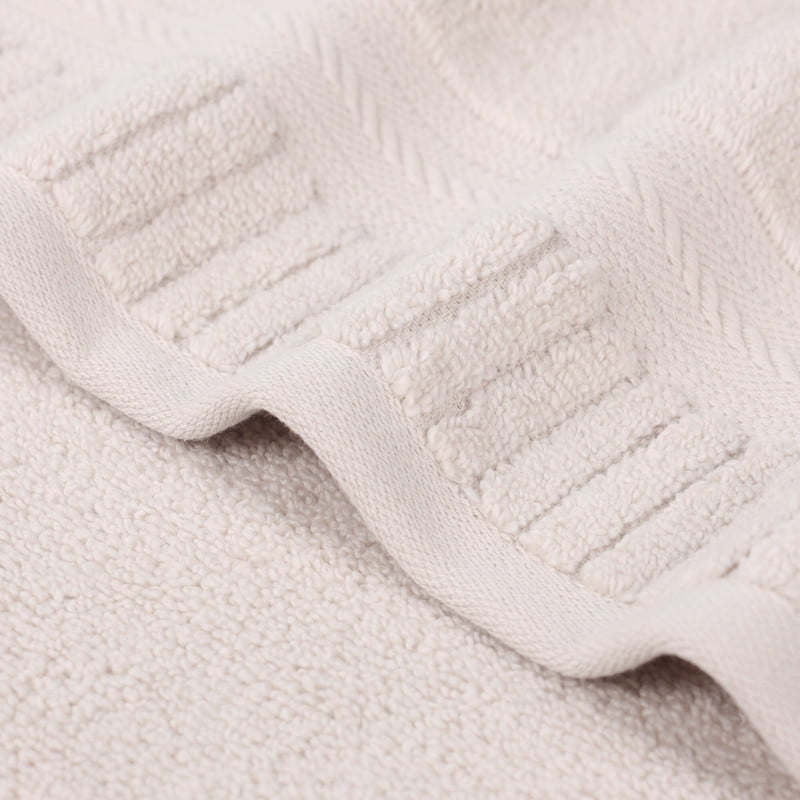 Superior Venice Ribbed Textured Border Zero Twist 3 Piece Towel Set, Silver