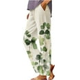 thumbnail image 3 of QATAINLAV St Pattys Day Women's Holiday Wide Leg Pants 2025 Summer Comfy Lightweight Linen Beach Pants Casual Elastic Waist Yoga Pants with Pockets Green XXXL, 3 of 6