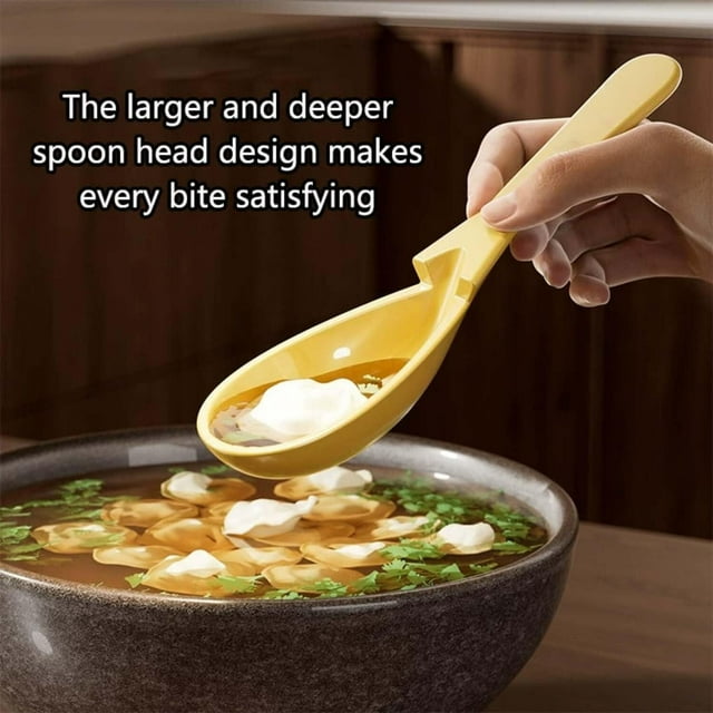 Bdday Non-Slip Bowl Spoon Asian Soup Spoon With Long Handle Japanese Ramen Spoons With Notch Food Grade Dessert Spoons Kitchen Spoons Set For Ramen