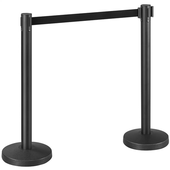 Renwick 2-Pack Stanchion Posts for Queuing Lines with 6.5ft Retractable Belt , Black