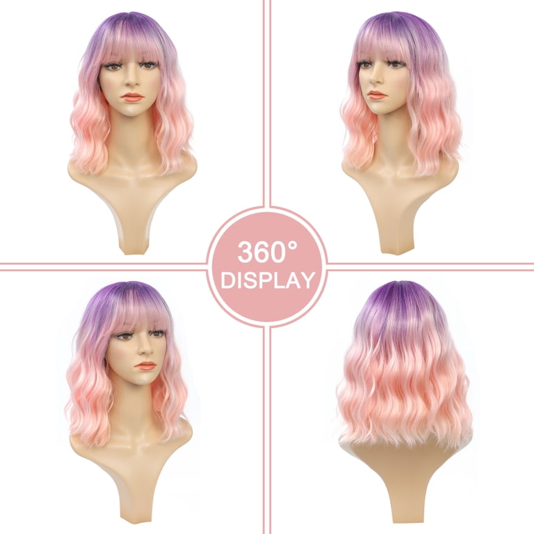 MORICA Curly Bob Wig with Bangs 12 inch Short Wavy Purple  display picture 1