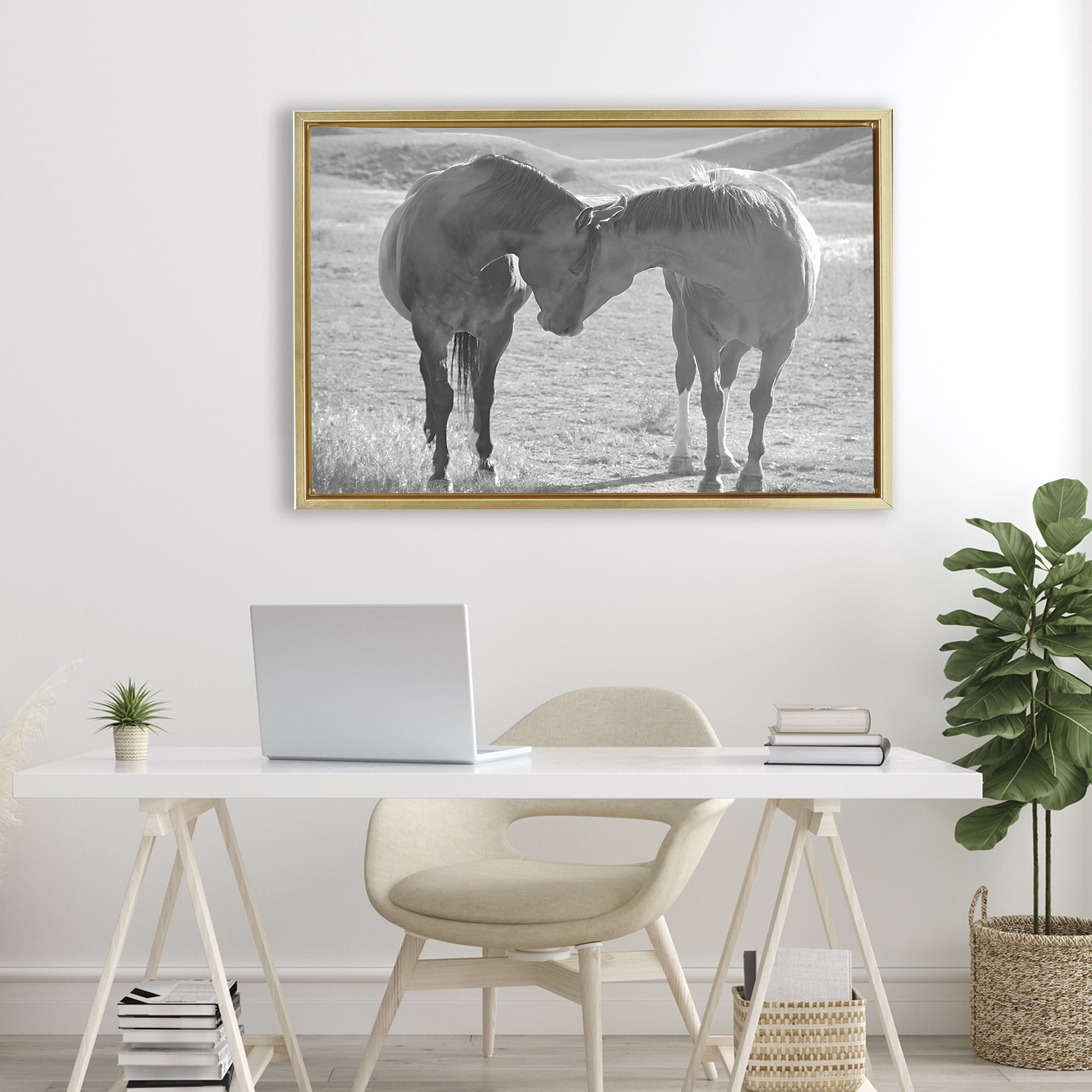 Stupell Industries Sweet Nothings Bond Between Horses Gold Framed Floater Canvas Wall Art, design by Steve Toole