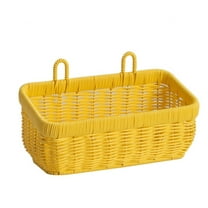 Woven Storage Basket, Wall Mounted Vegetable Organizer for Kitchen, Plastic Wicker Hanging Basket for Garlic Onion Fruits, Home Organization, Woven Hanging Basket Yellow